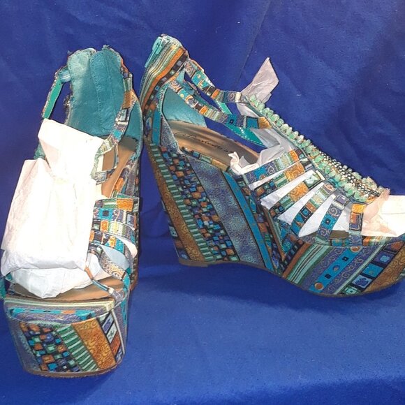 Multicolor Beads Bohemian Ultra High Heels Wedges Sandals - Picture 1 of 8